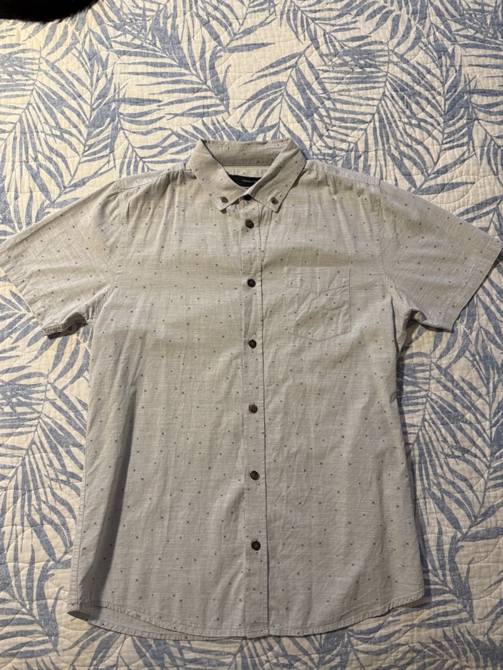 Cotton On Light Gray Short-Sleeve Button-Up with Micro Dot Detail